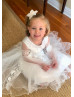 Bell Sleeve Ivory Lace Tulle Pearls Flower Girl Dress